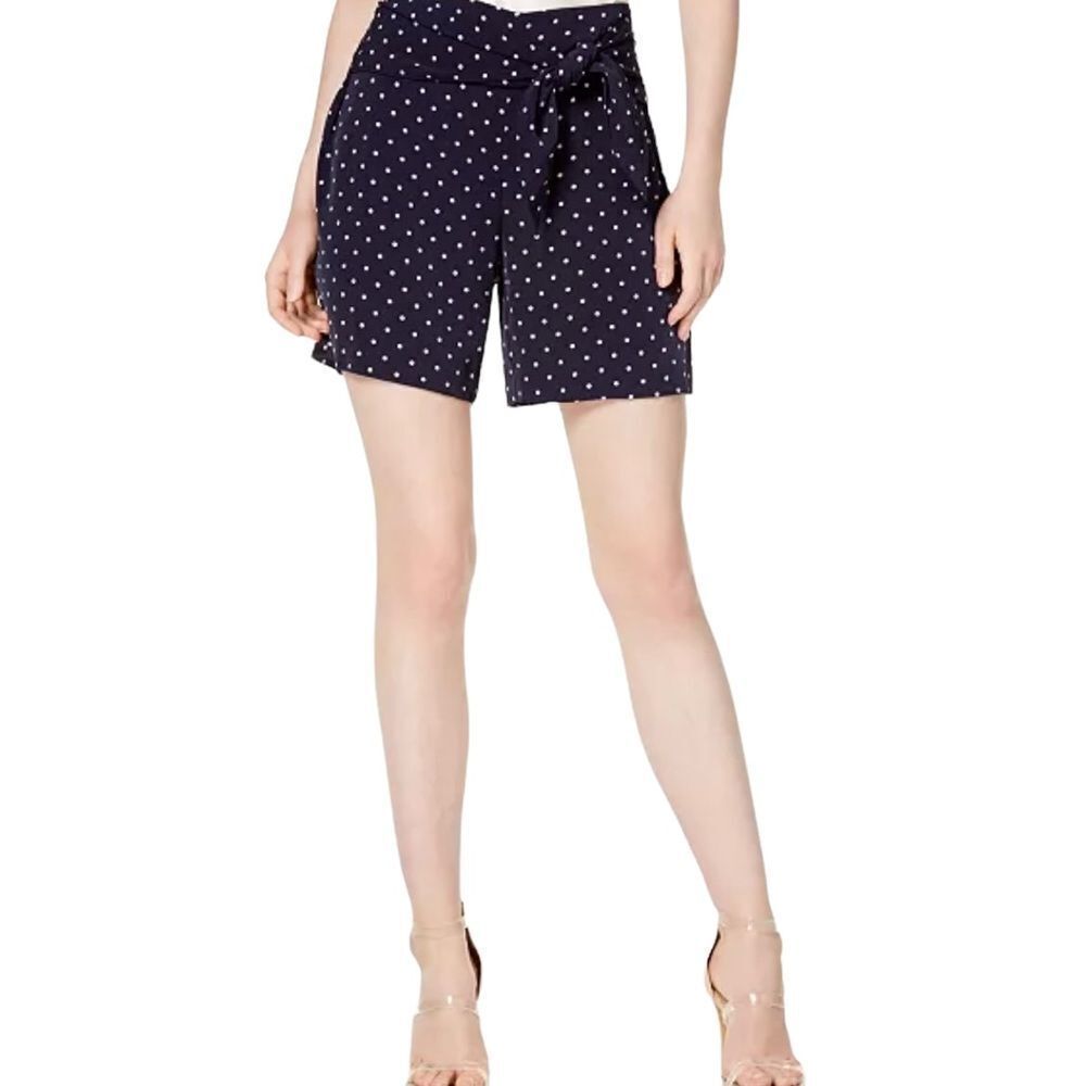 Bar III‎ Midnight Dots Polka Dot Tie Waist High Rise Shorts Size 6 NWT